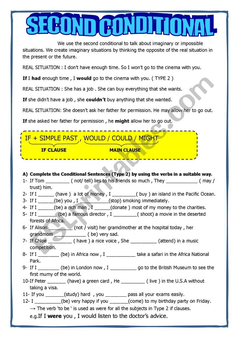 second conditional worksheet