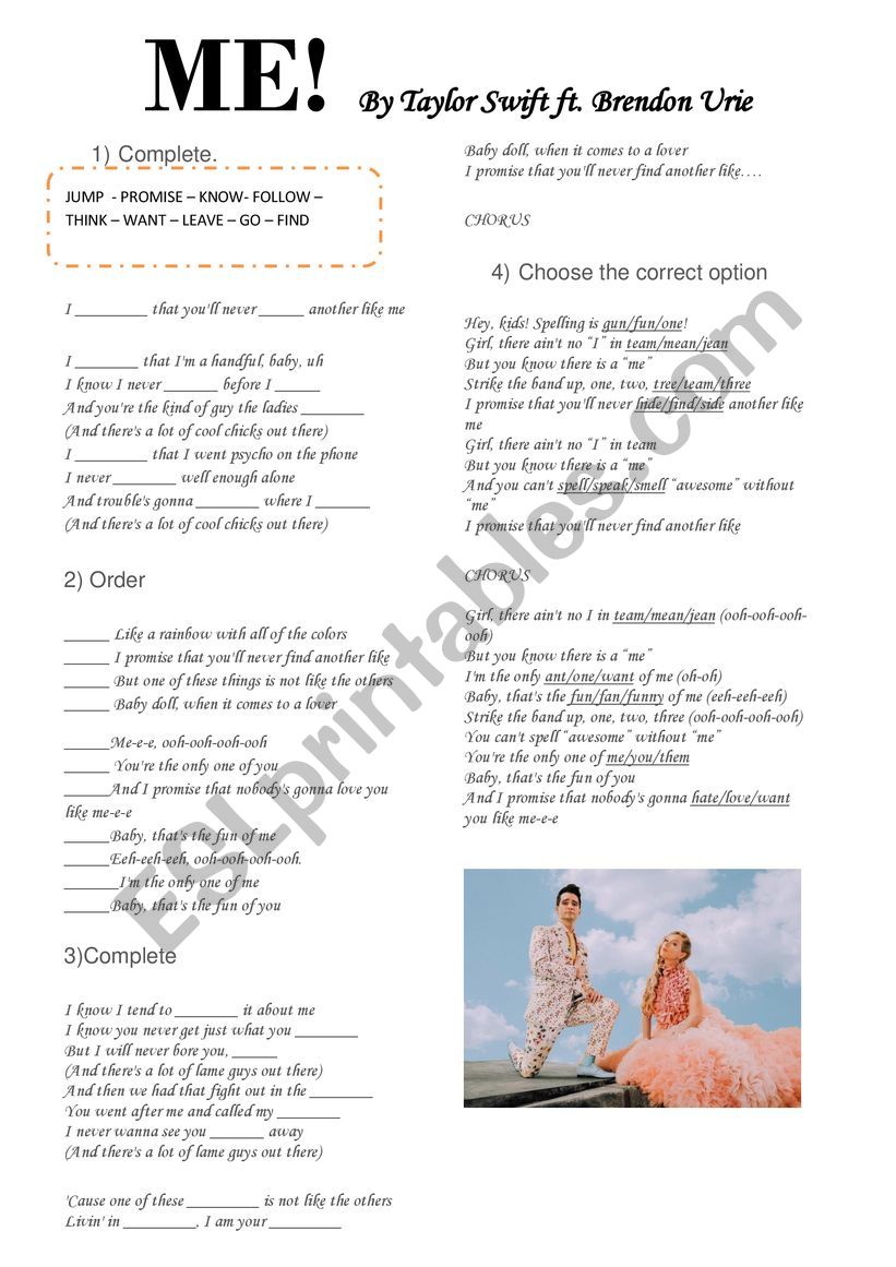 ME! Taylor Swift worksheet