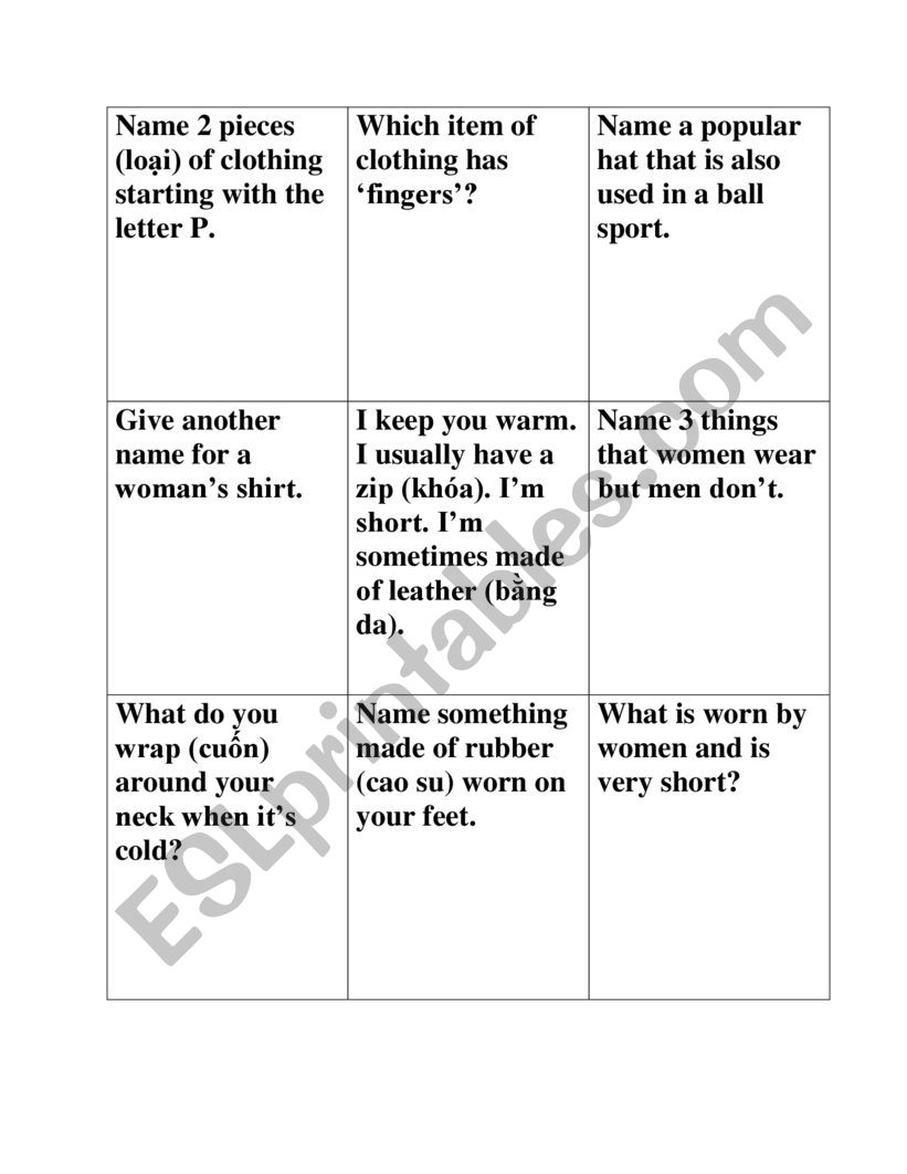 clothes quiz  worksheet