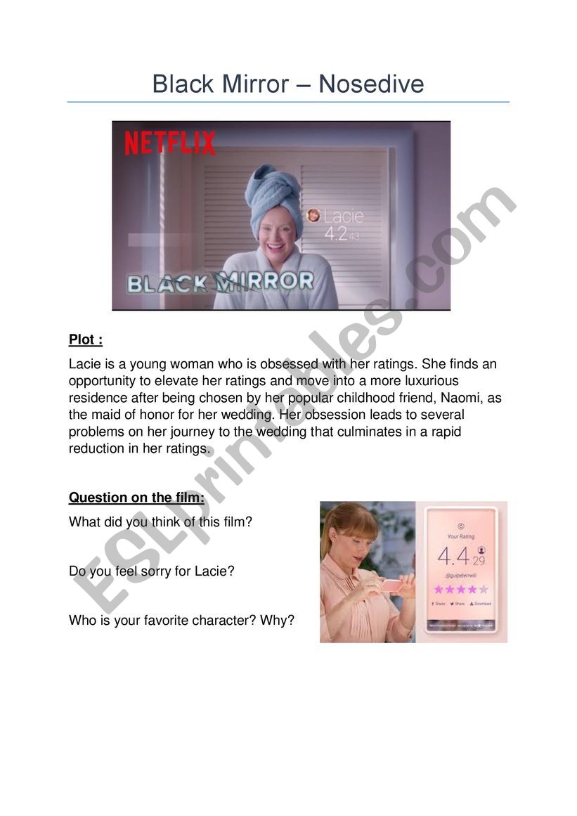 Black Mirror Nosedive worksheet