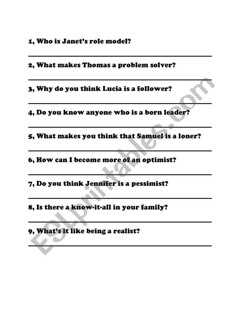Personality traits activity worksheet