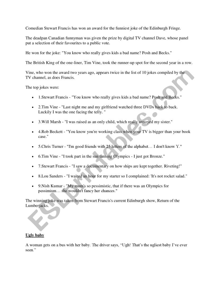 British humour worksheet