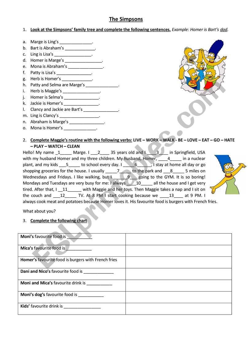 The Simpsons Family worksheet