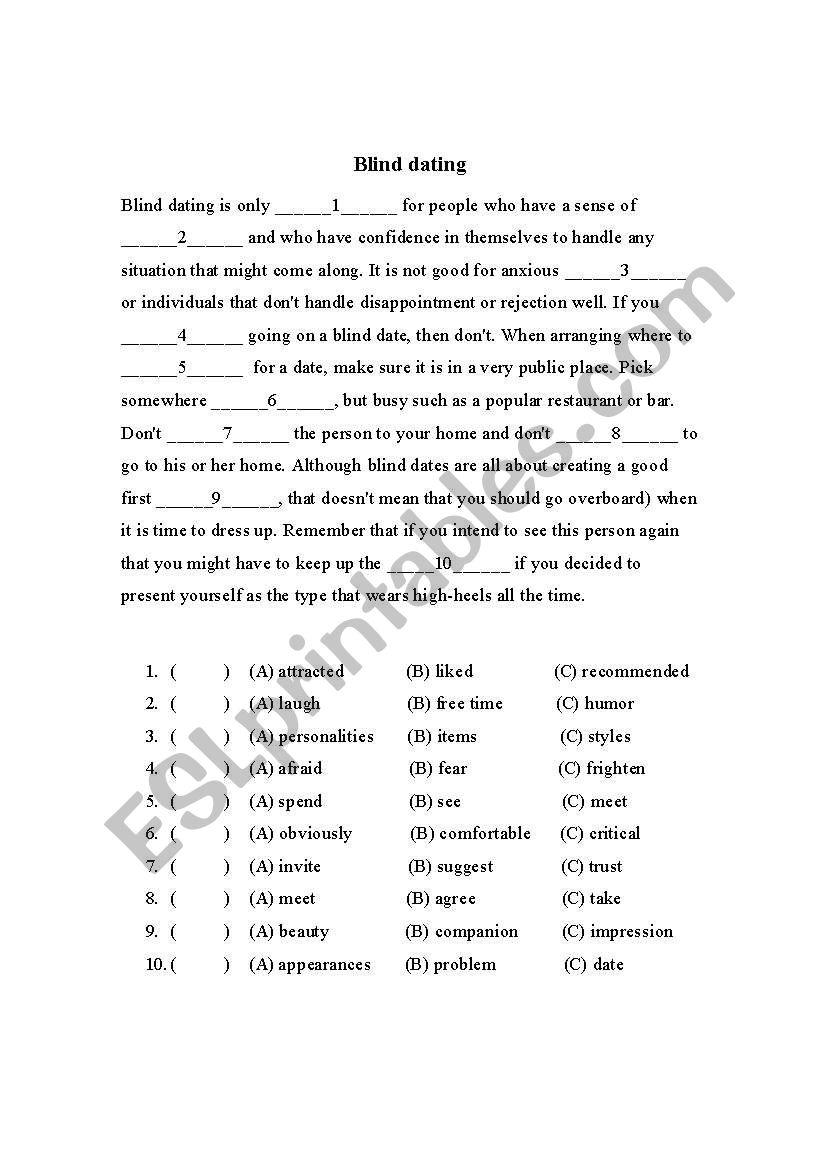 Blind Dating worksheet