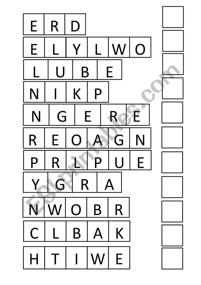 Scramble Puzzle Colors worksheet