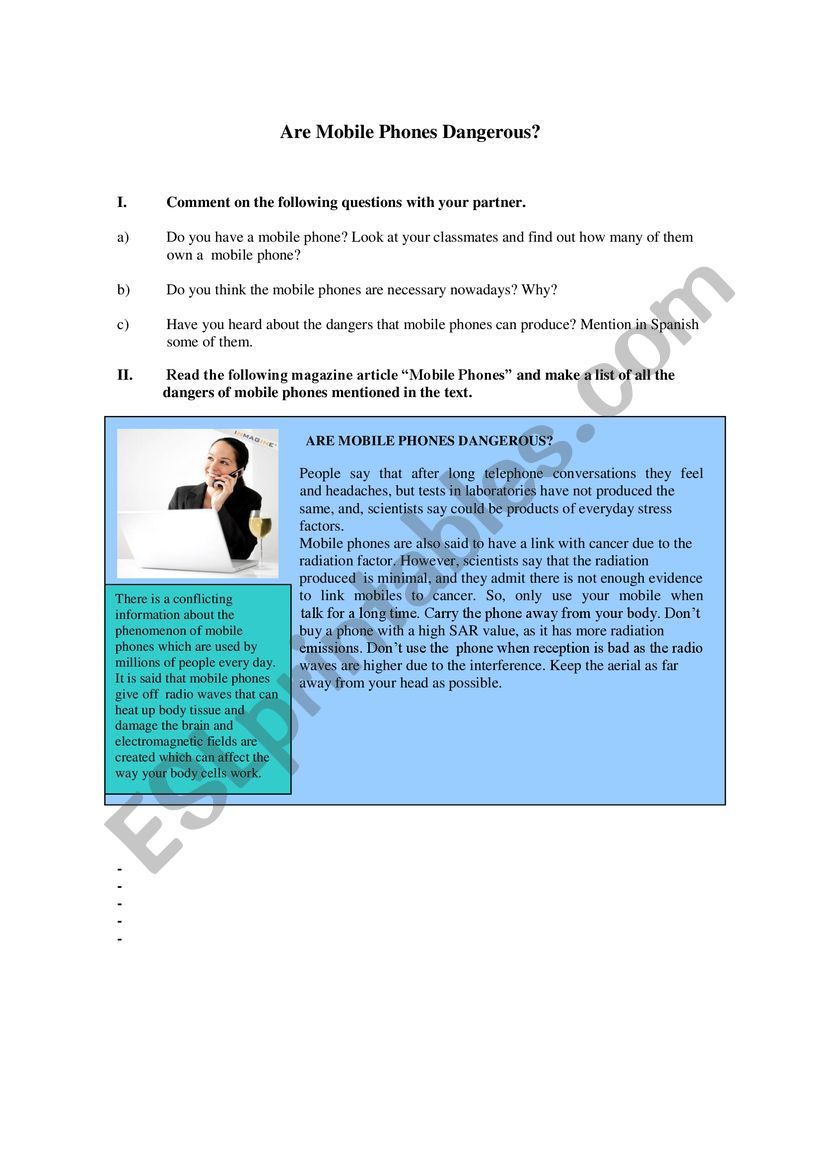 Are mobile phone dangerous worksheet