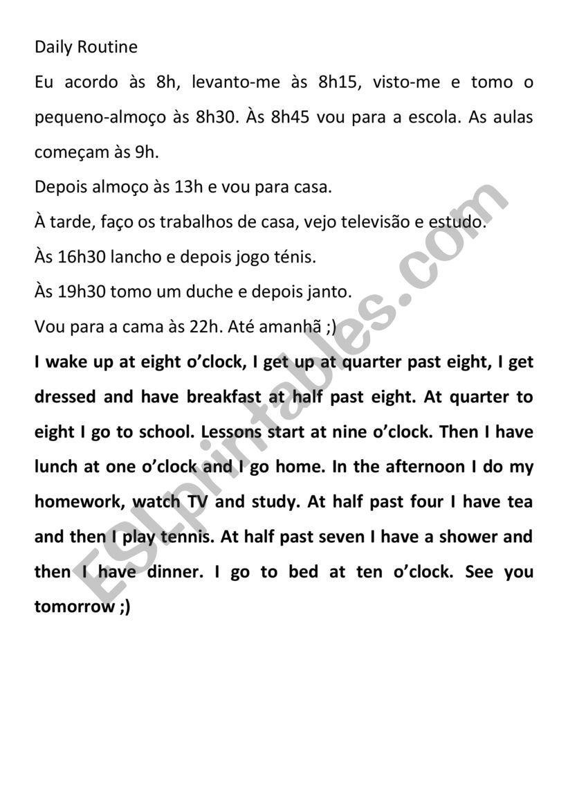 Daily Routine worksheet