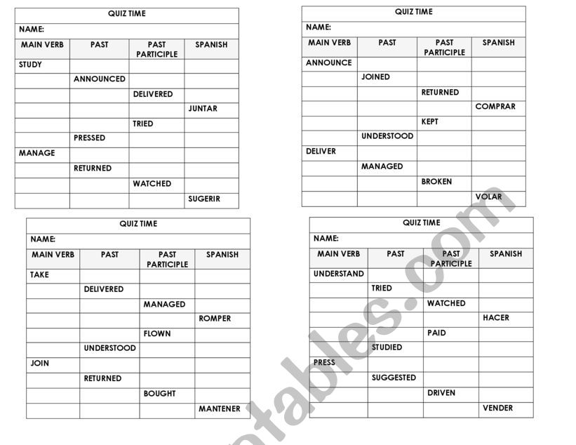 QUIZ ABOUT VERBS worksheet