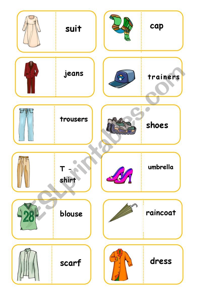 clothes domino worksheet