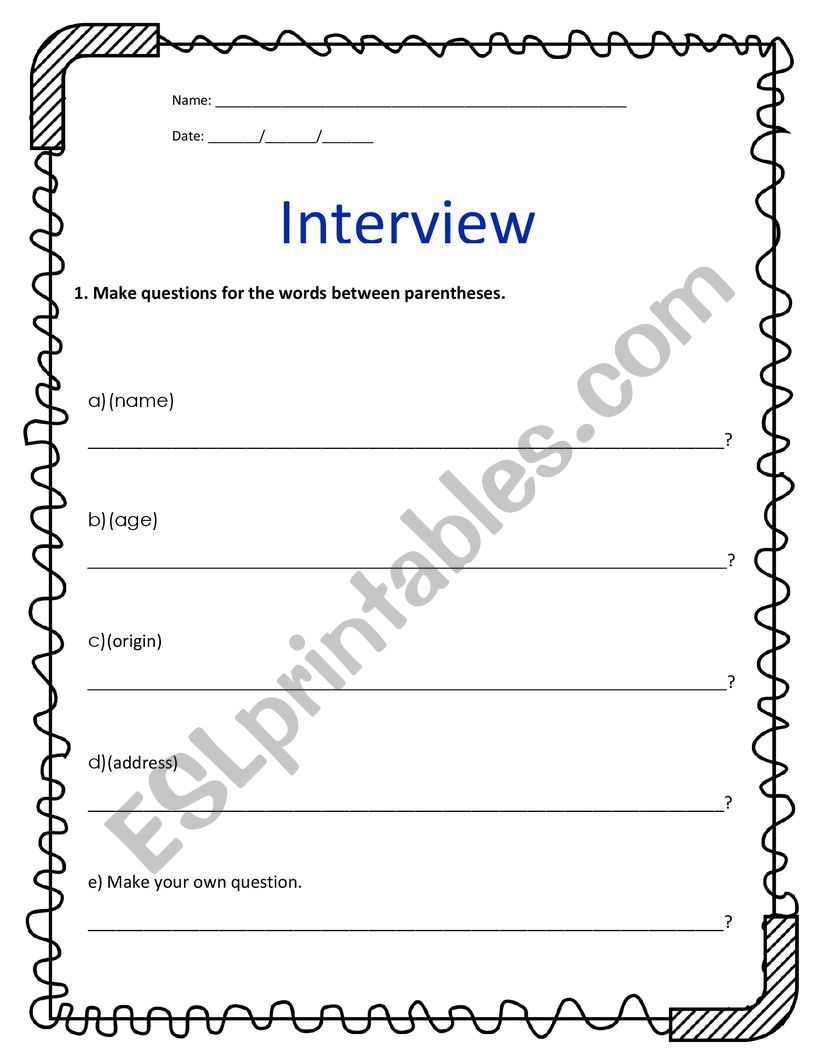 INTERVIEW A FRIEND_QUESTIONS worksheet