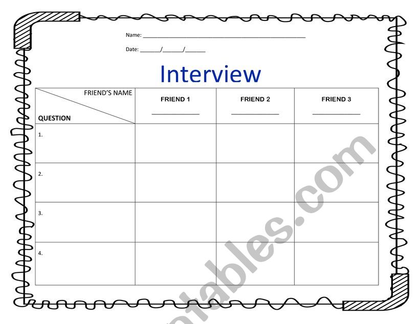 INTERVIEW A FRIEND worksheet