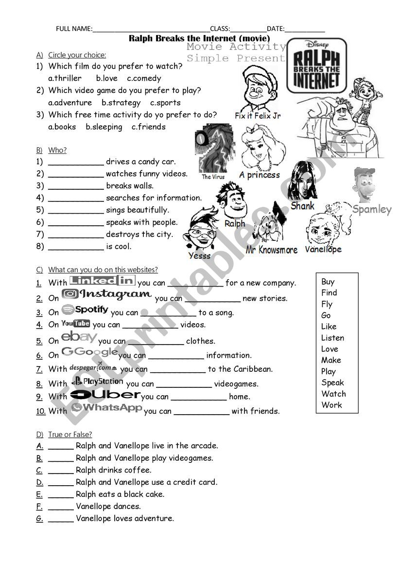 Ralph Breaks the Internet worksheet