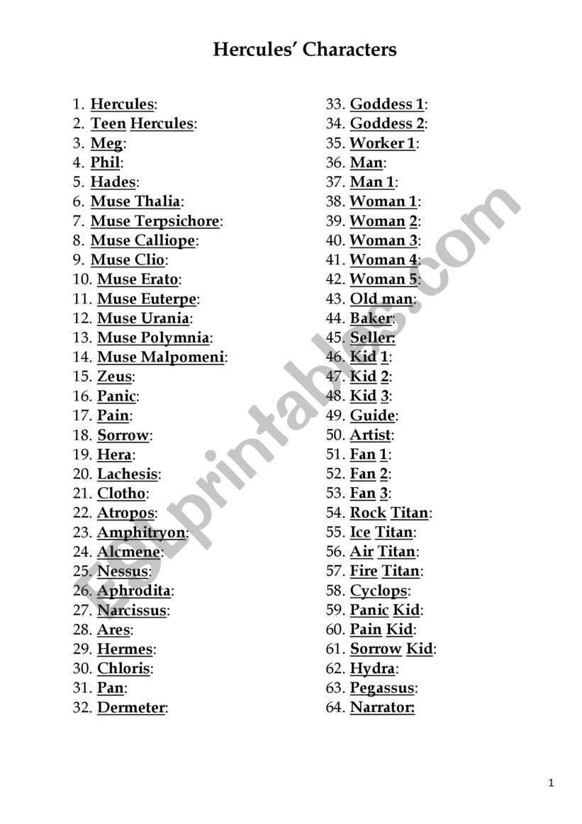 Hercules Script worksheet