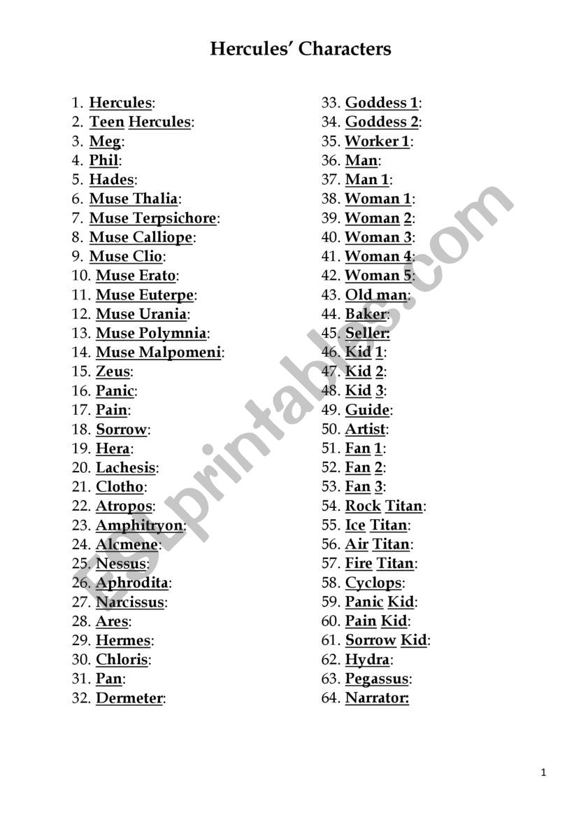Hercules Script worksheet
