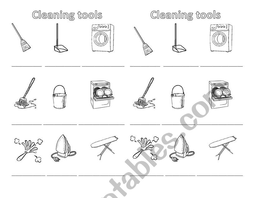 House cleaning tools worksheet