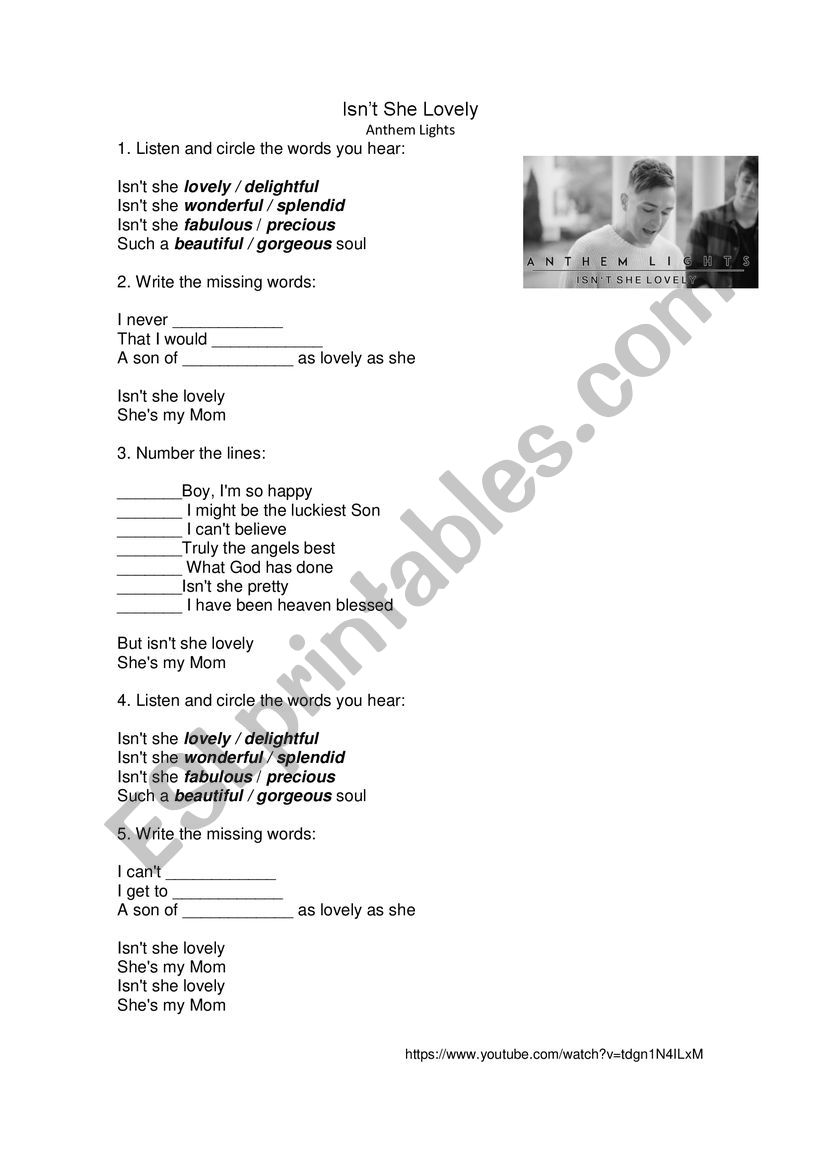 Mothers day song  worksheet