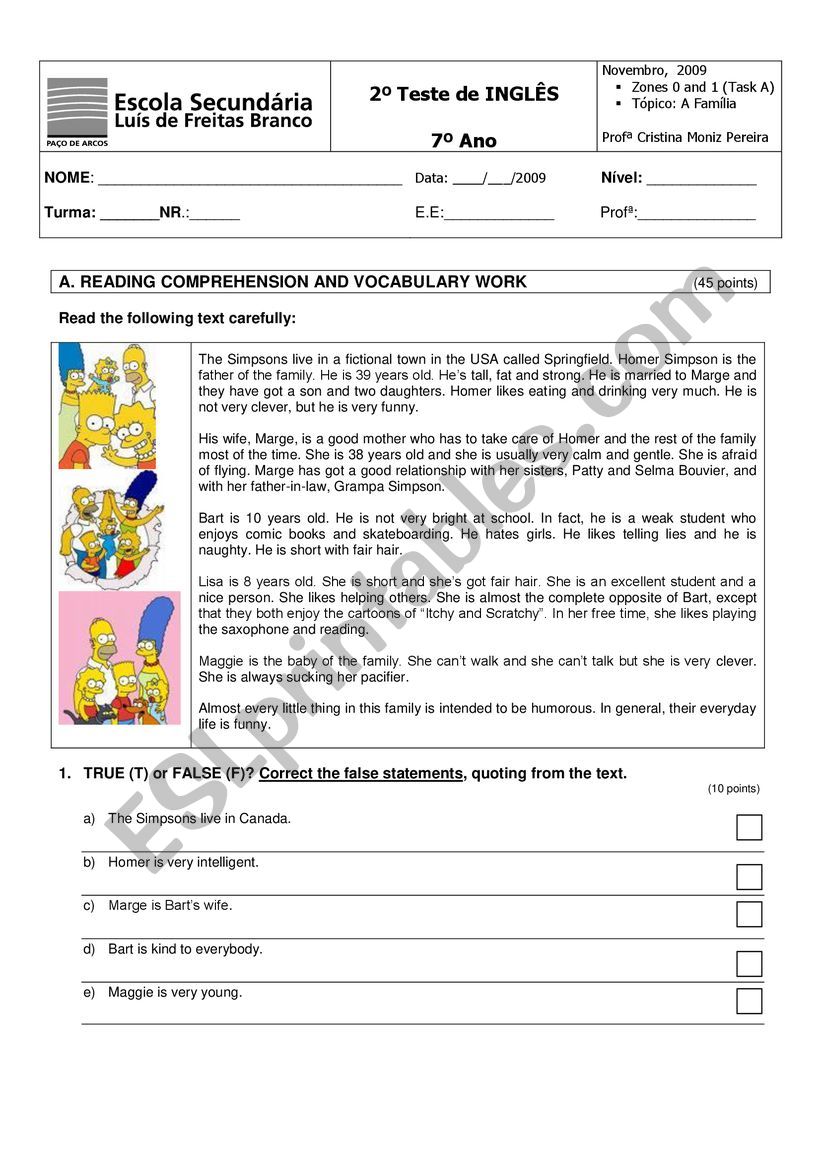 Written test worksheet