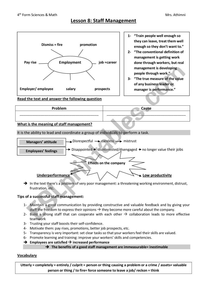 Lesson 8 - Staff management ( 4th form)