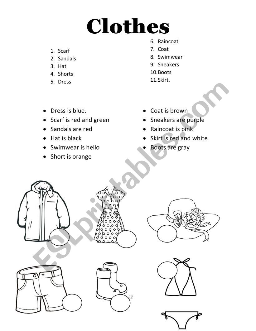 clothes worksheet