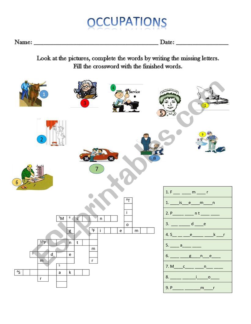 -Occupations worksheet