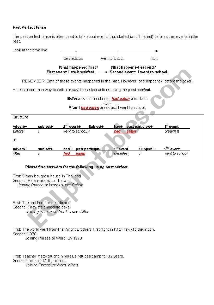 Past prefect continuous structure and blank fill