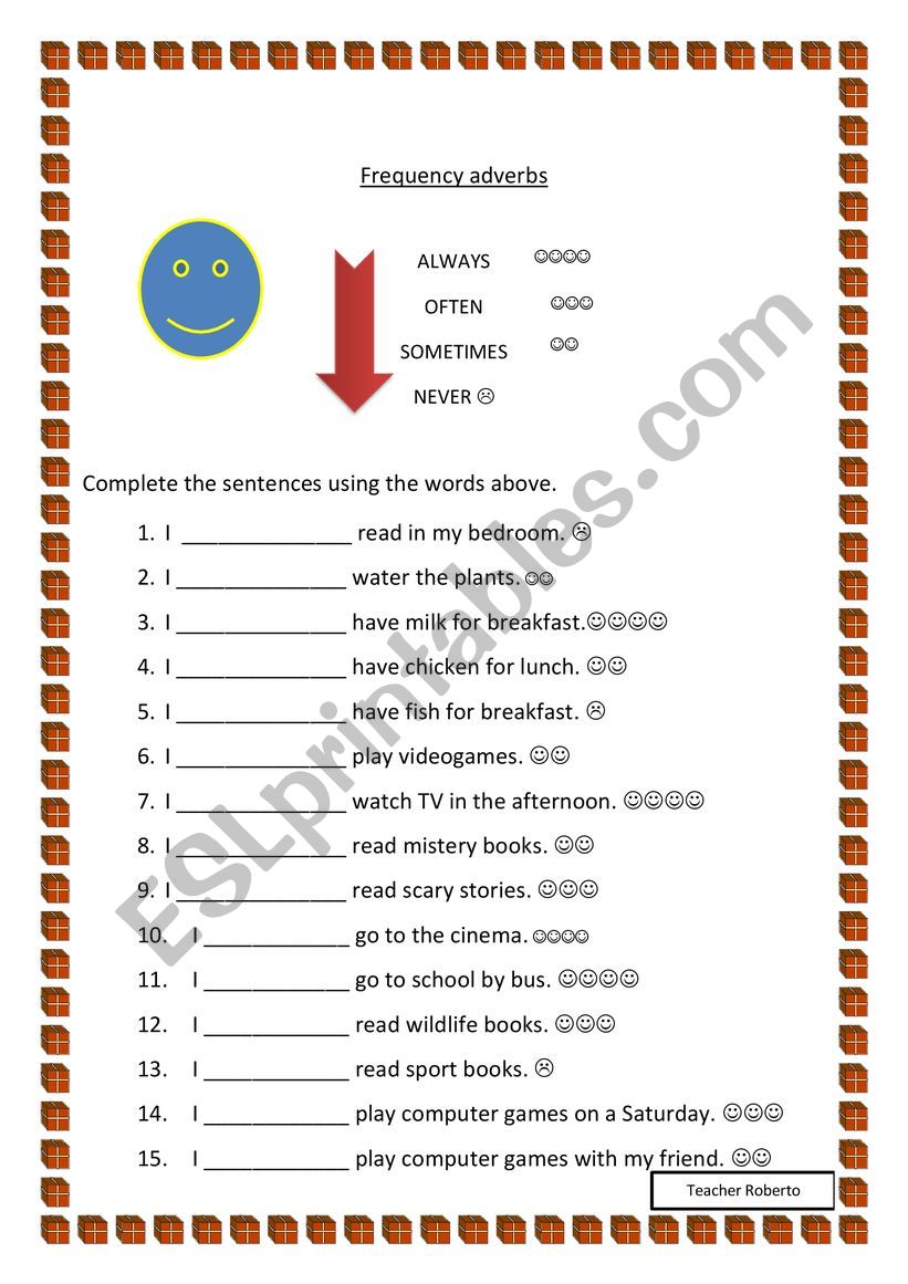 frequency adverbs-completing adverbs