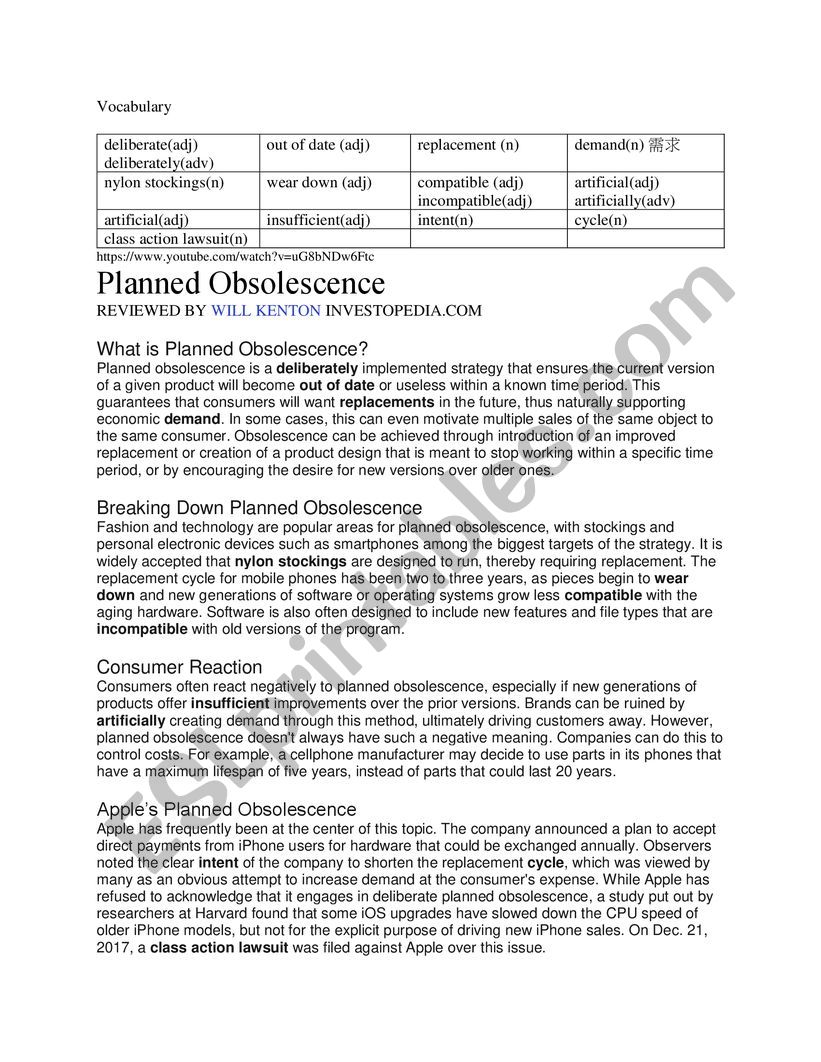 High School Lesson on Planned Obsolescence