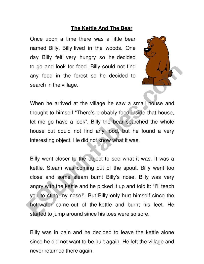 Reading Comprehension - The Kettle and the Bear