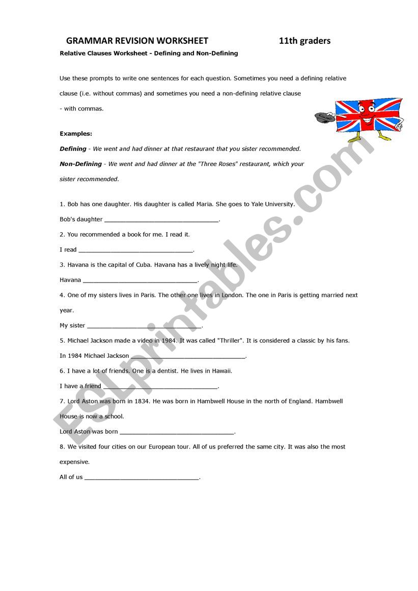 Relative clauses worksheet