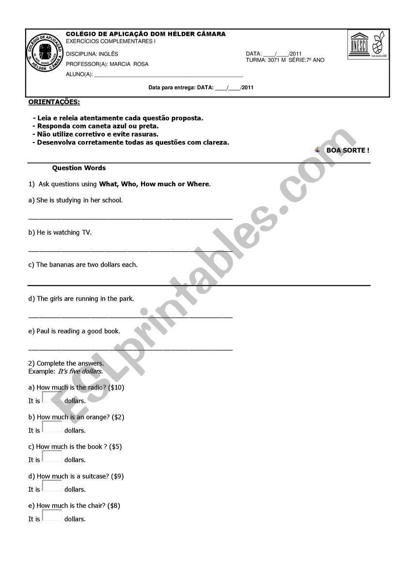 Seven grade worksheet