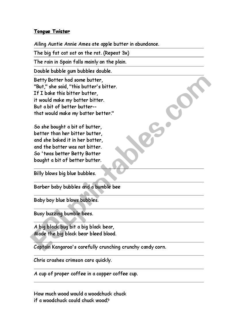 TONGUE TWISTER worksheet