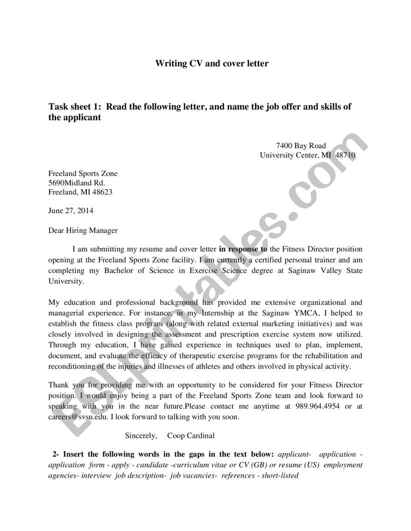CV and Cover letter In English