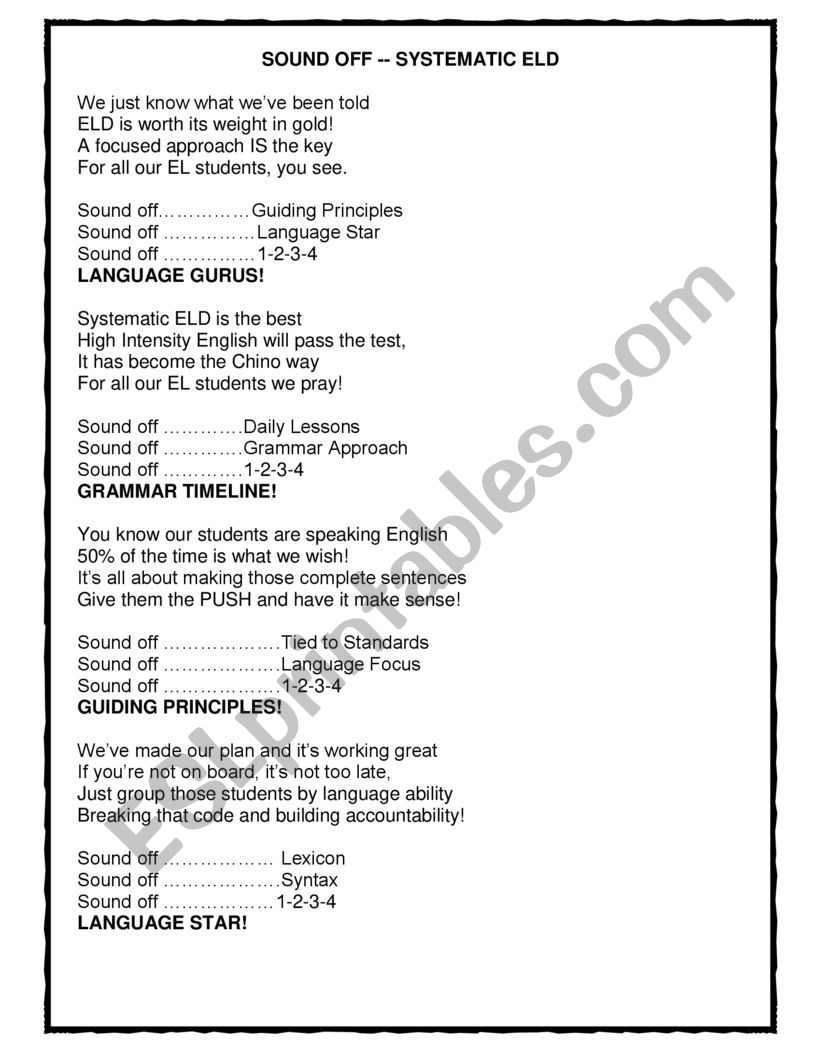 ELD Chants worksheet