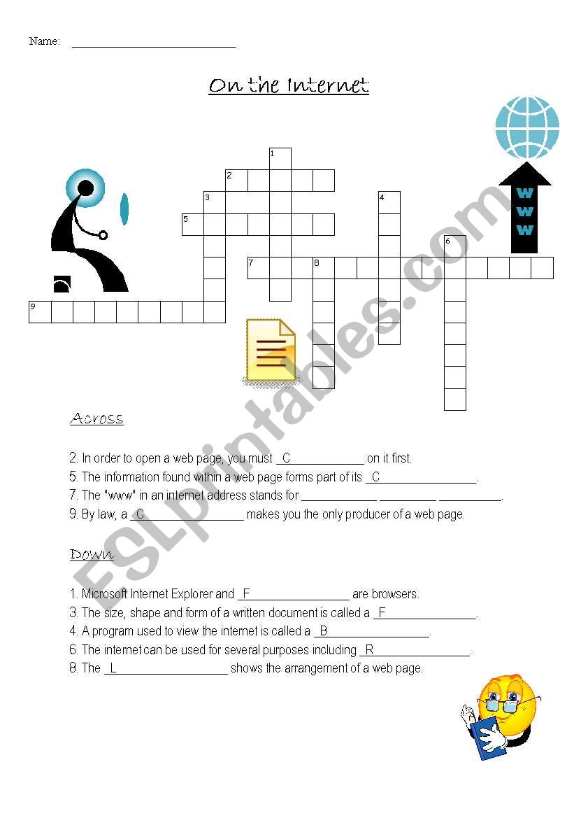 On the internet - CROSSWORD worksheet