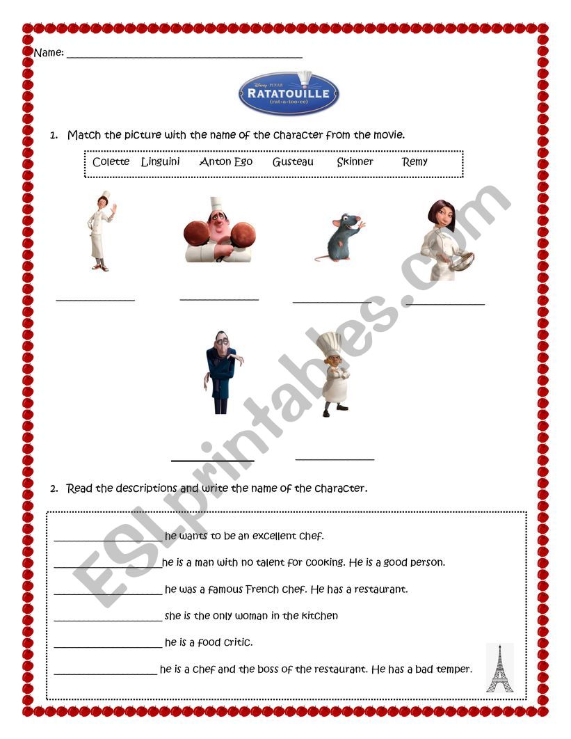 Ratatouille movie worksheet