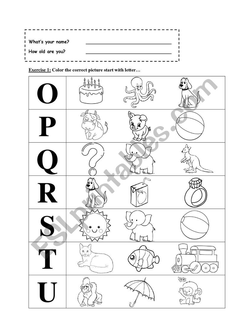 Exercises letters O to Z worksheet