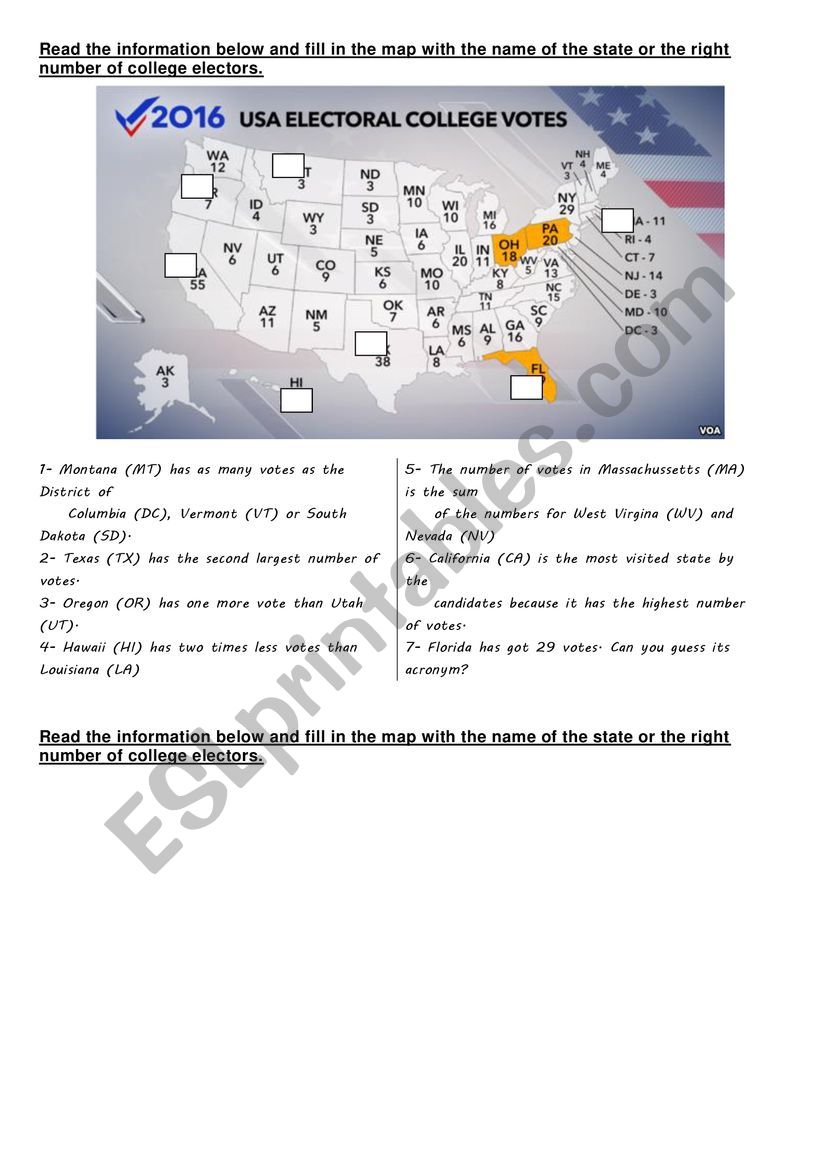 Electoral college worksheet