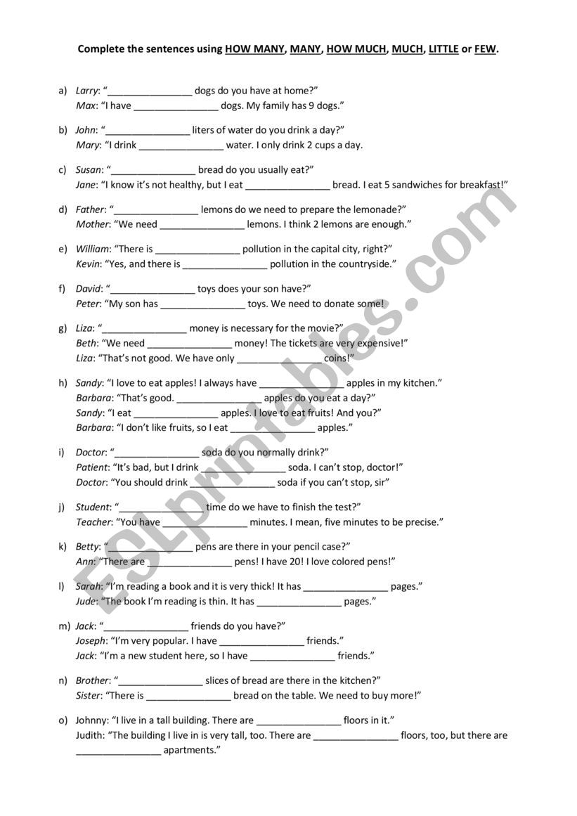 Quantifiers Worksheet worksheet