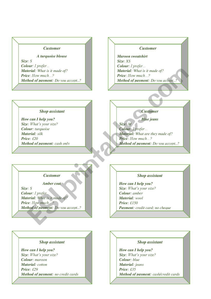 sopping speaking cards worksheet