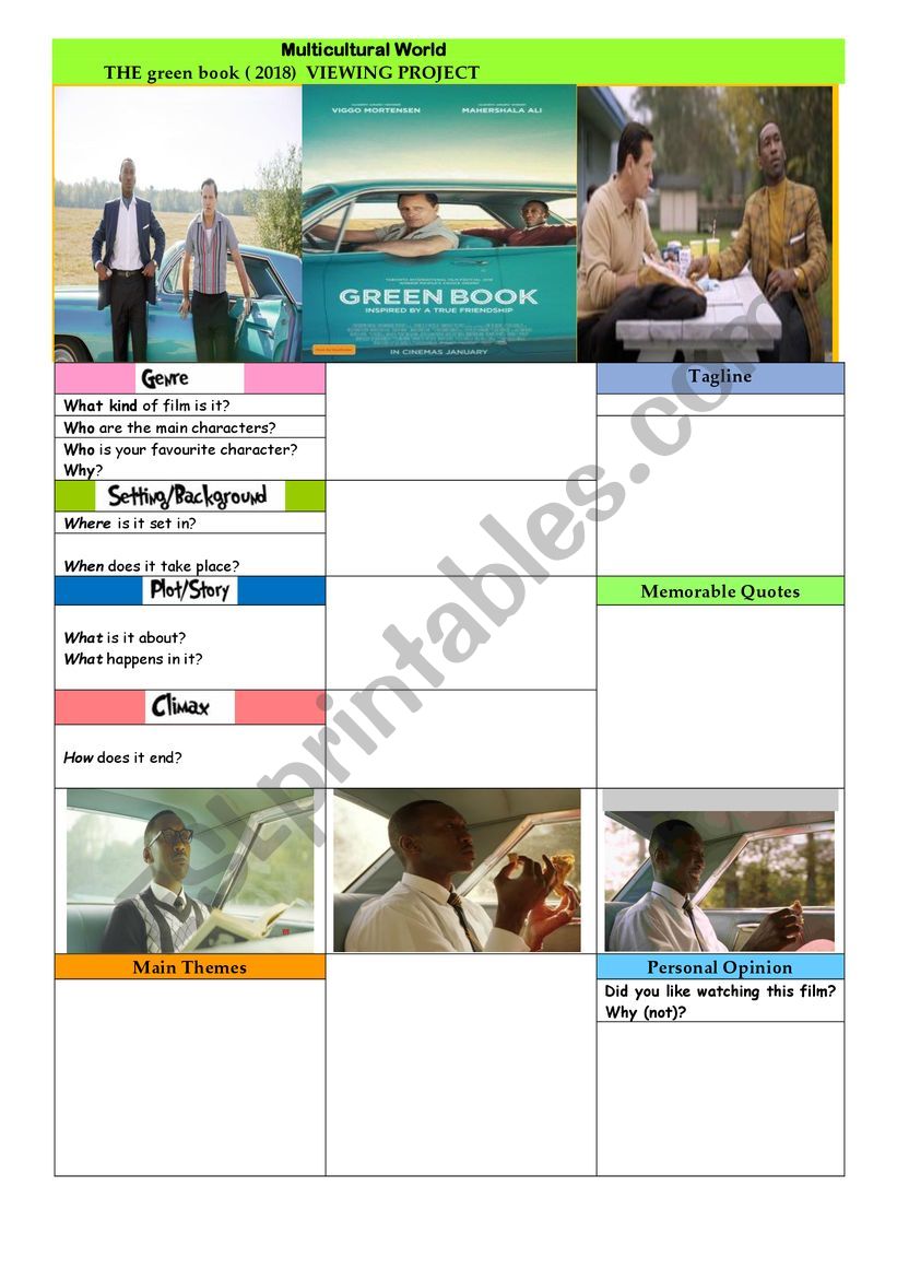 Film- THE GREEN BOOK worksheet