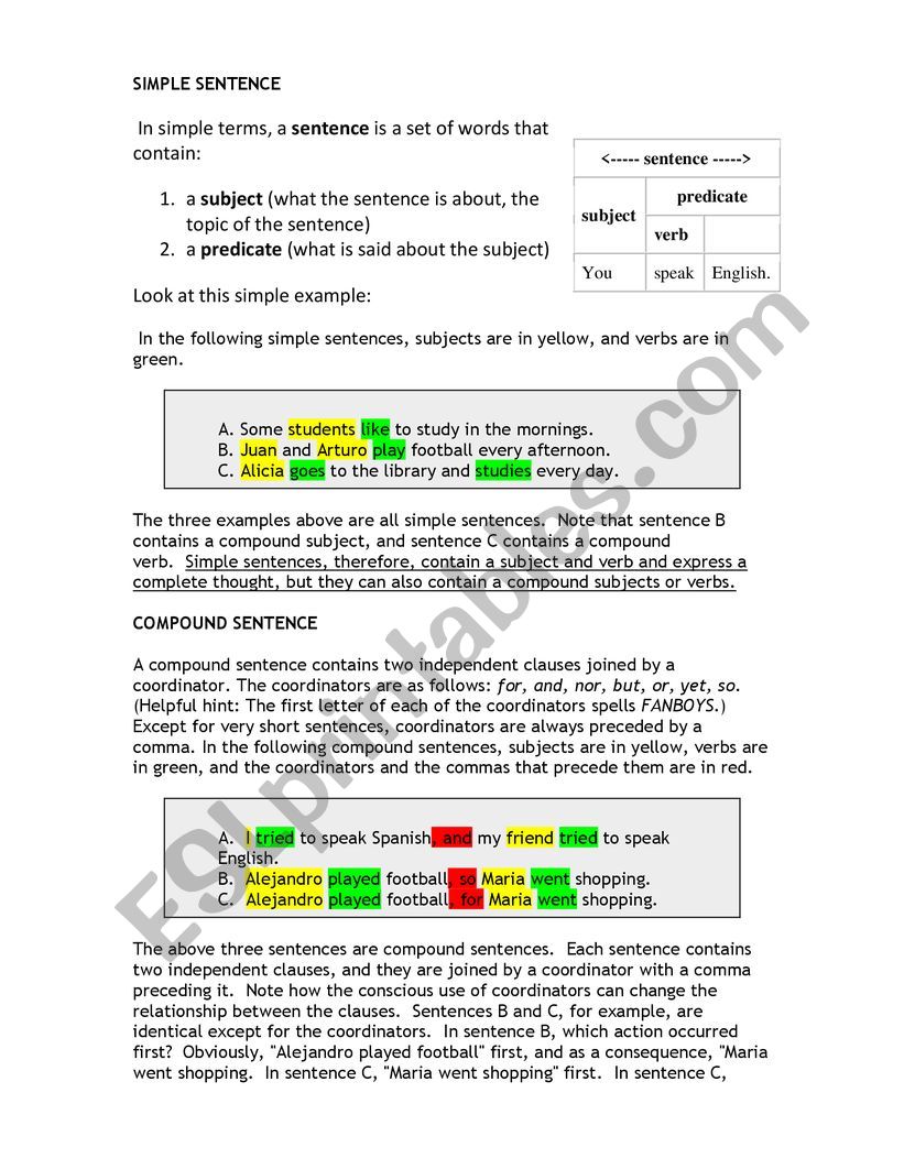 Sentences 101 worksheet