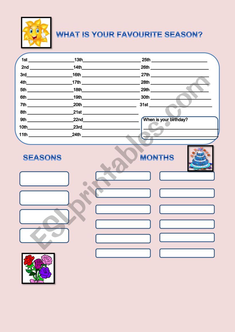 Months, Seasons and Ordinal Numbers