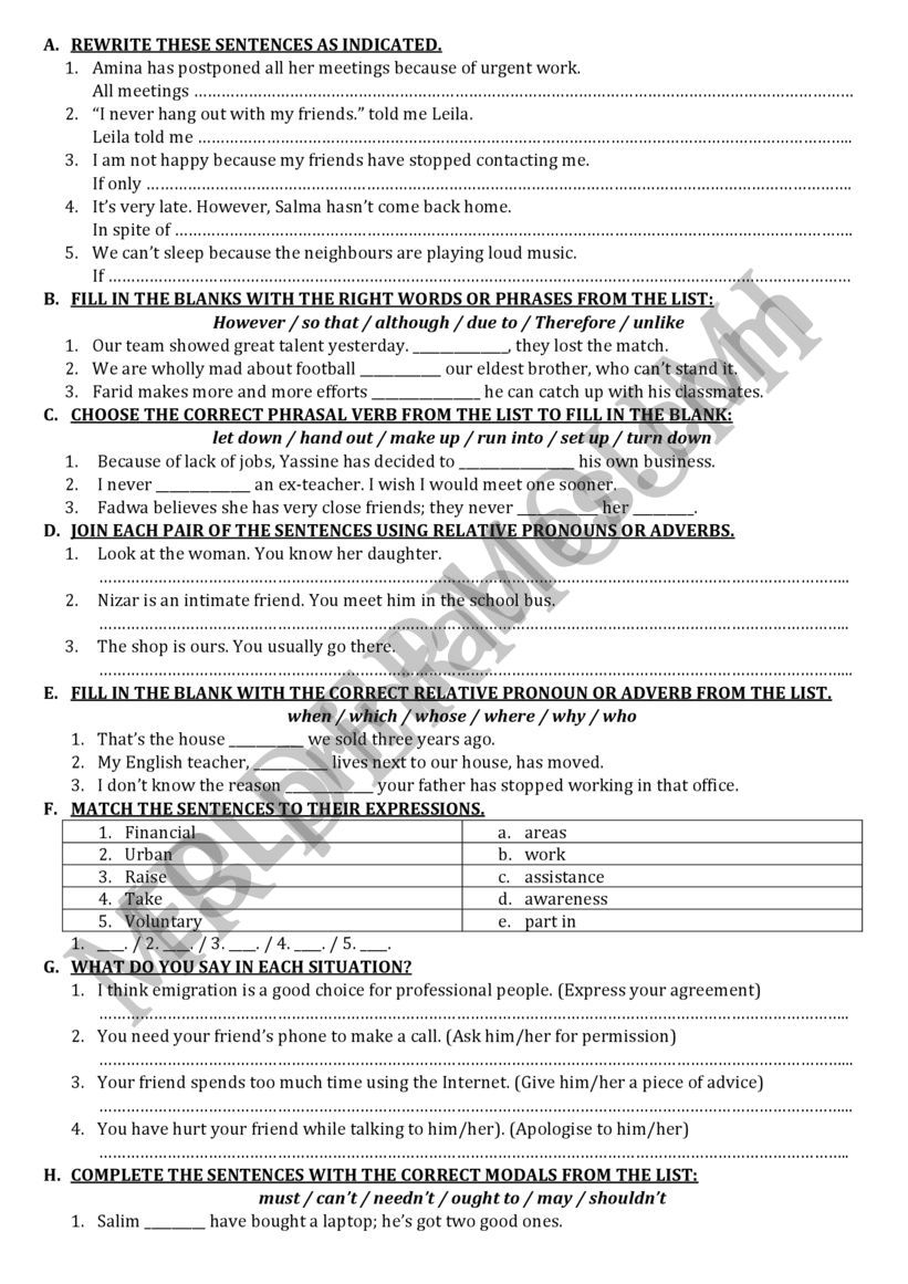 2 BAC WORKSHEET worksheet