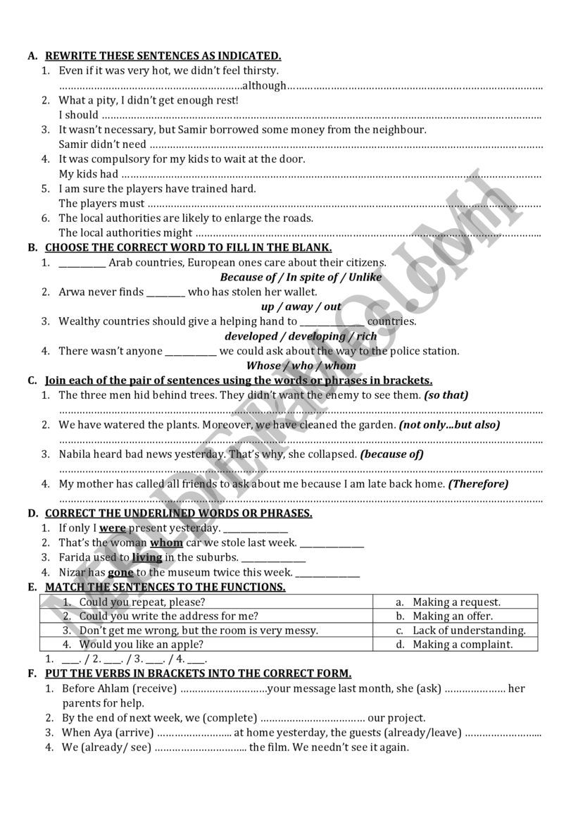 2 BAC WORKSHEET worksheet