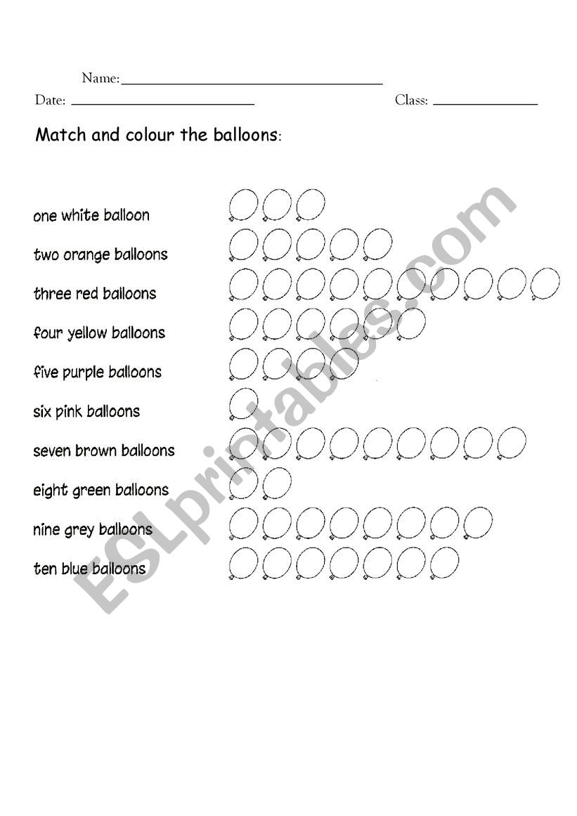 Colours and numbers worksheet