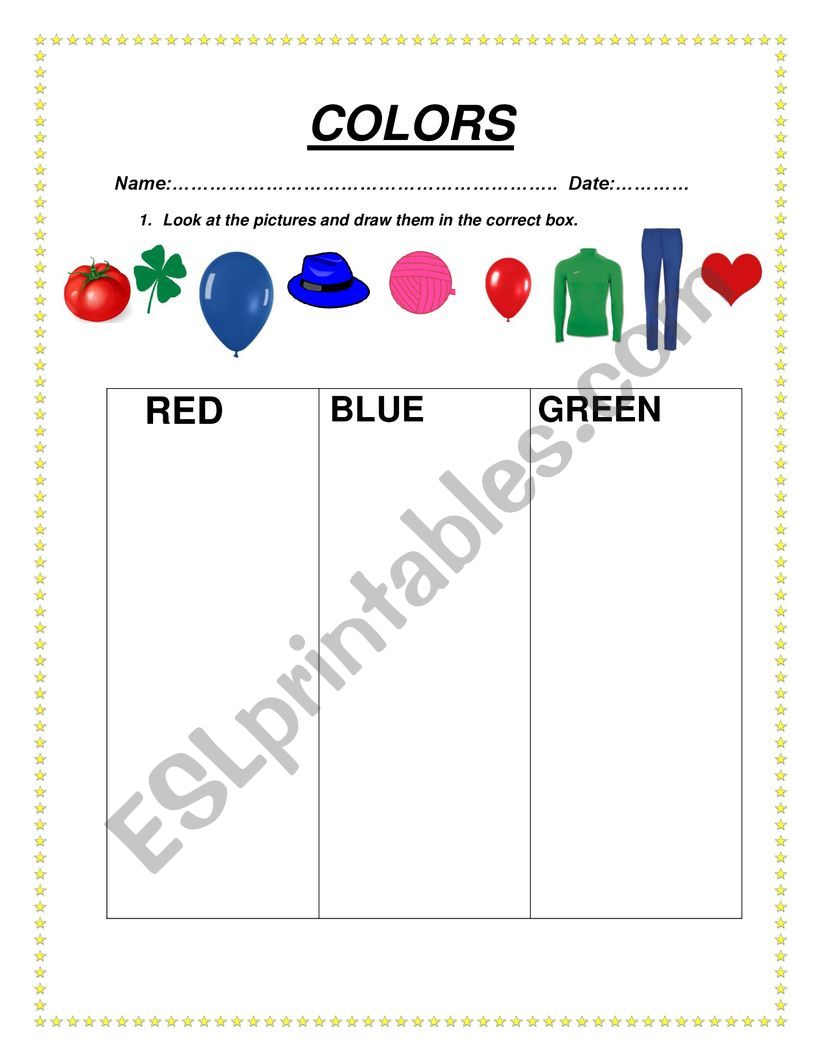 COLOURS worksheet