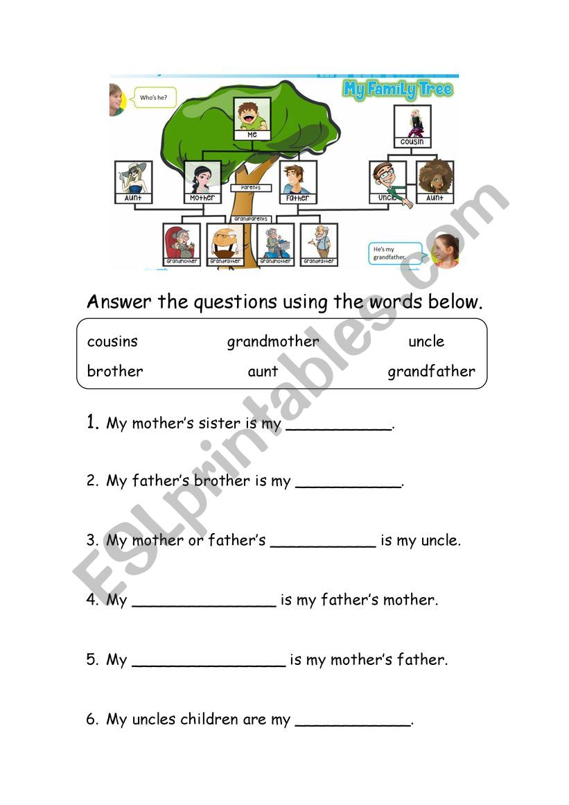 Family members worksheet worksheet