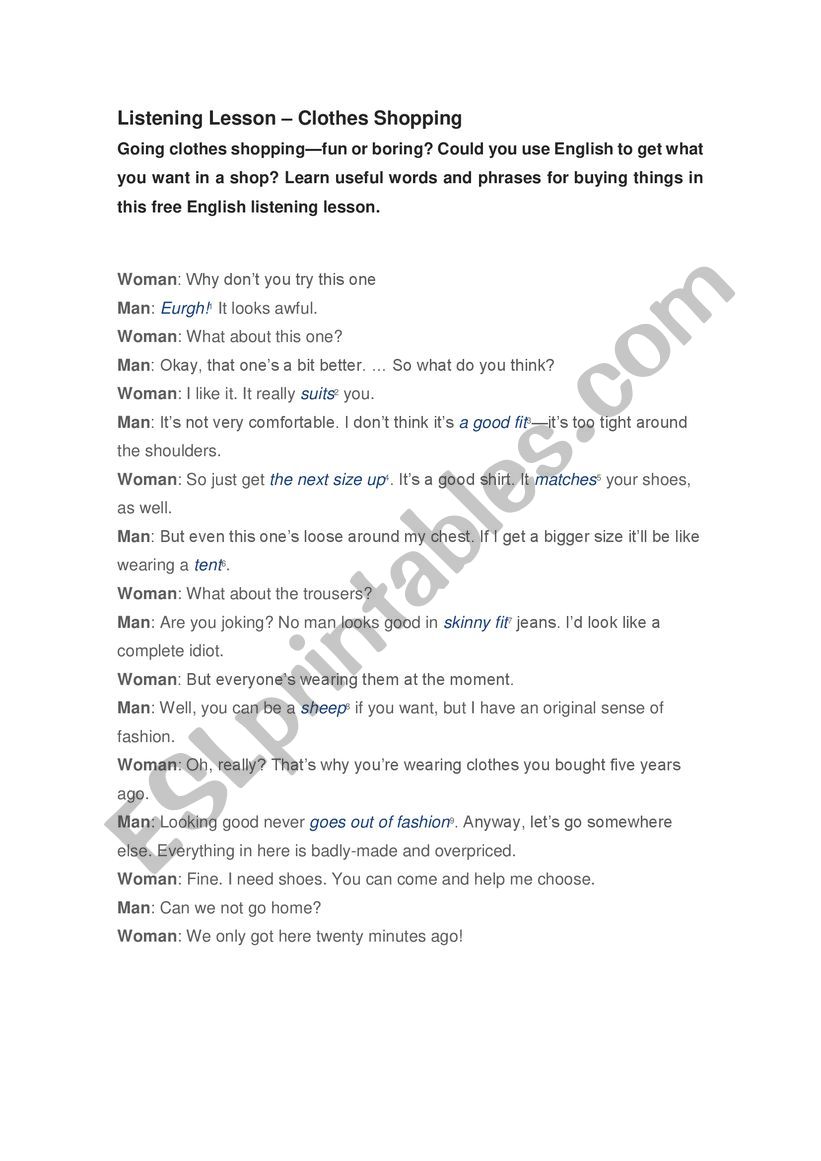 listening worksheet