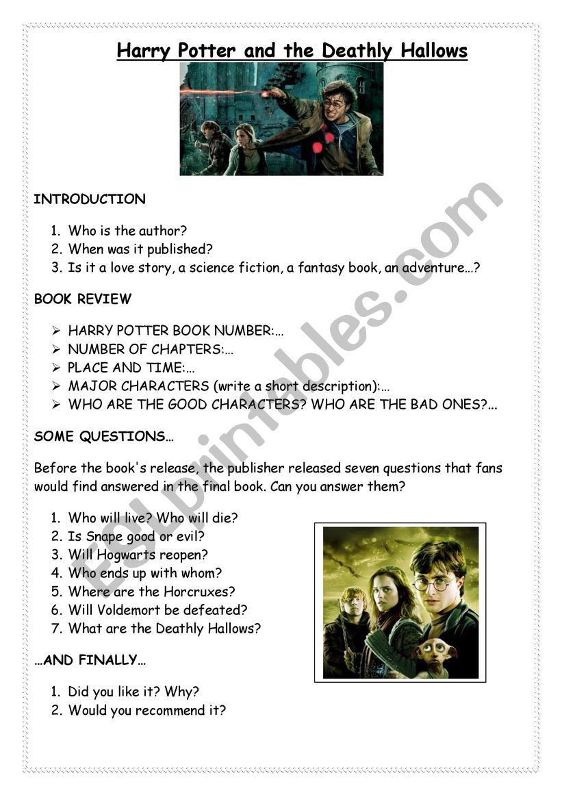HARRY POTTER AND THE DEATHLY HALLOWS - ESL worksheet by mggialdi