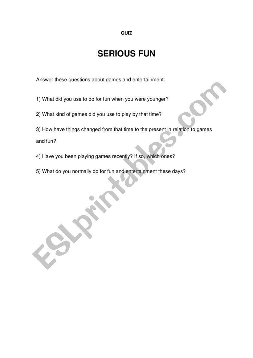 Serious Fun worksheet